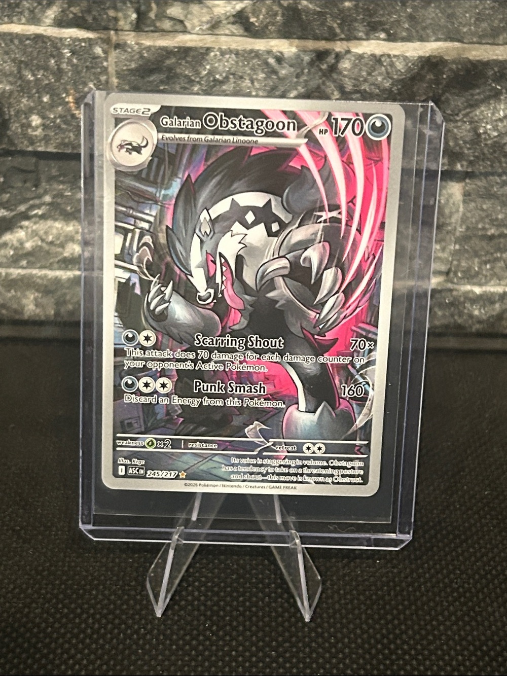 Pokemon Galarian Obstagoon 245/217 illustration Rare Holo from Ascended‎ Heroes